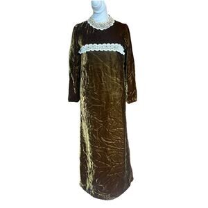 Vintage 70s Cottage Core Prairie Maxi Dress Sz M brown velvet
